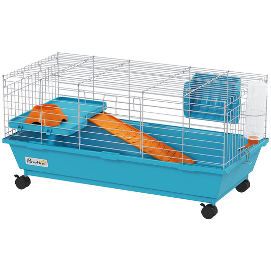 Jaula Animales Pequeños Pawhut Metal, Pp Azul 89x44x43 Cm_0