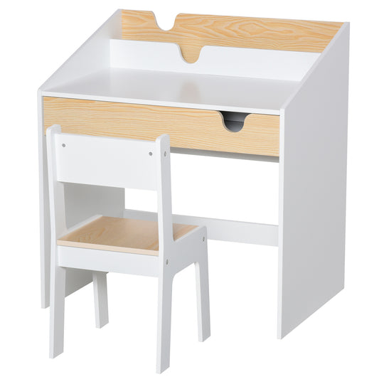 Secretária Para Crianças Homcom Branco E Madeira Mdf 70x50x75cm_0