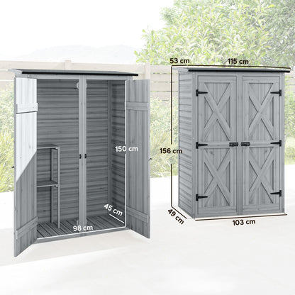 Outsunny Caseta De Jardín De Madera 115x53x156 Cm Con 2 Estantes Y 2 Puertas_2
