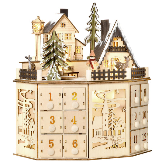 Calendario Adviento Navidad Homcom Madera Contrachapado Madera Natural 25x20x29 Cm_0