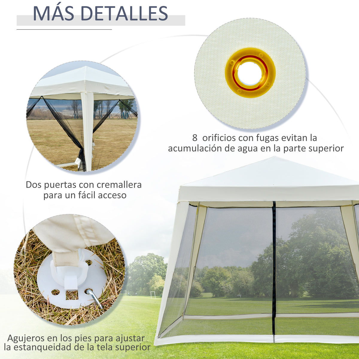 Outsunny Carpa De Jardín 3x3 M Con 4 Paredes Laterales Mosquitera Exterior Crema_5
