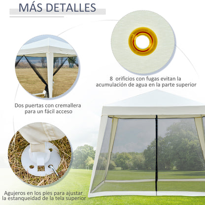 Outsunny Carpa De Jardín 3x3 M Con 4 Paredes Laterales Mosquitera Exterior Crema_5