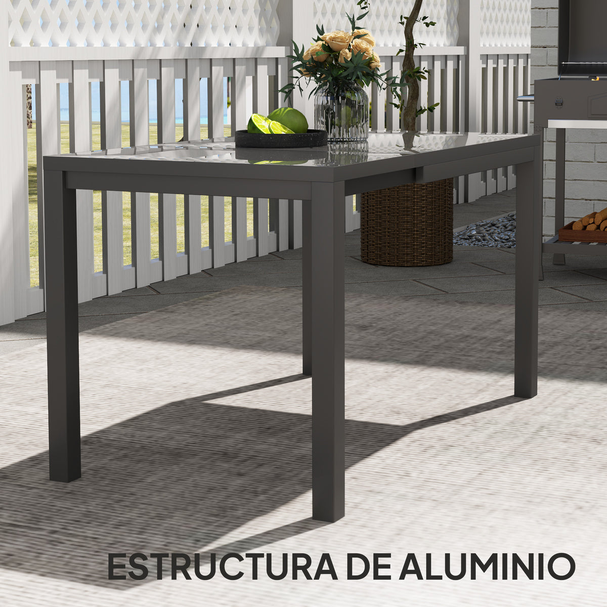 Outsunny Mesa De Jardín Extensible 85-125 Cm Con Borde De Aluminio Gris Oscuro_5