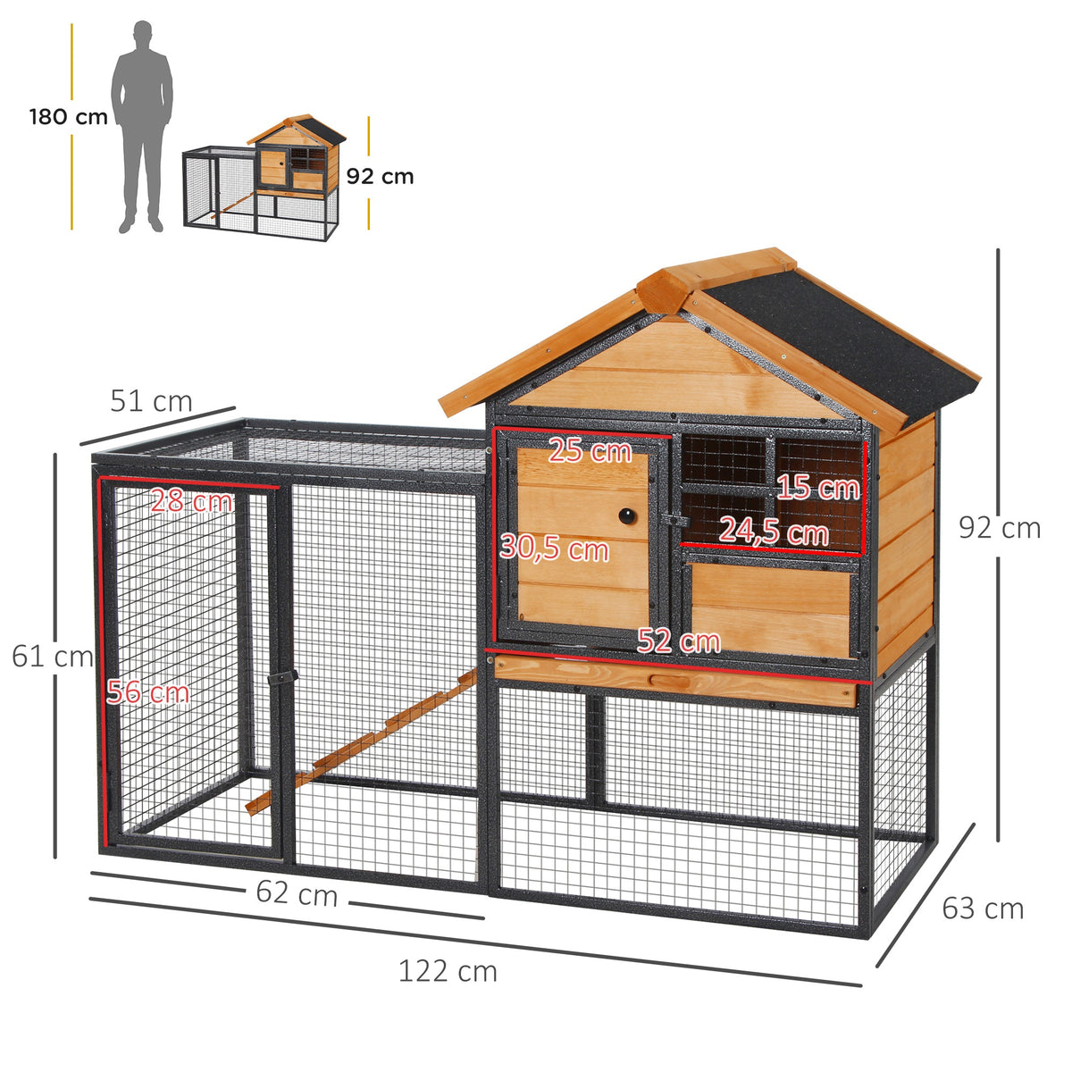 Pawhut Conejera De Exterior Madera 2 Pisos Rampa Bandeja Extraíble Puerta_2