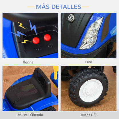 Homcom Tractor Con Remolque Para Niños 12-36 Meses Con Faros Pala Y Rastrillo_5