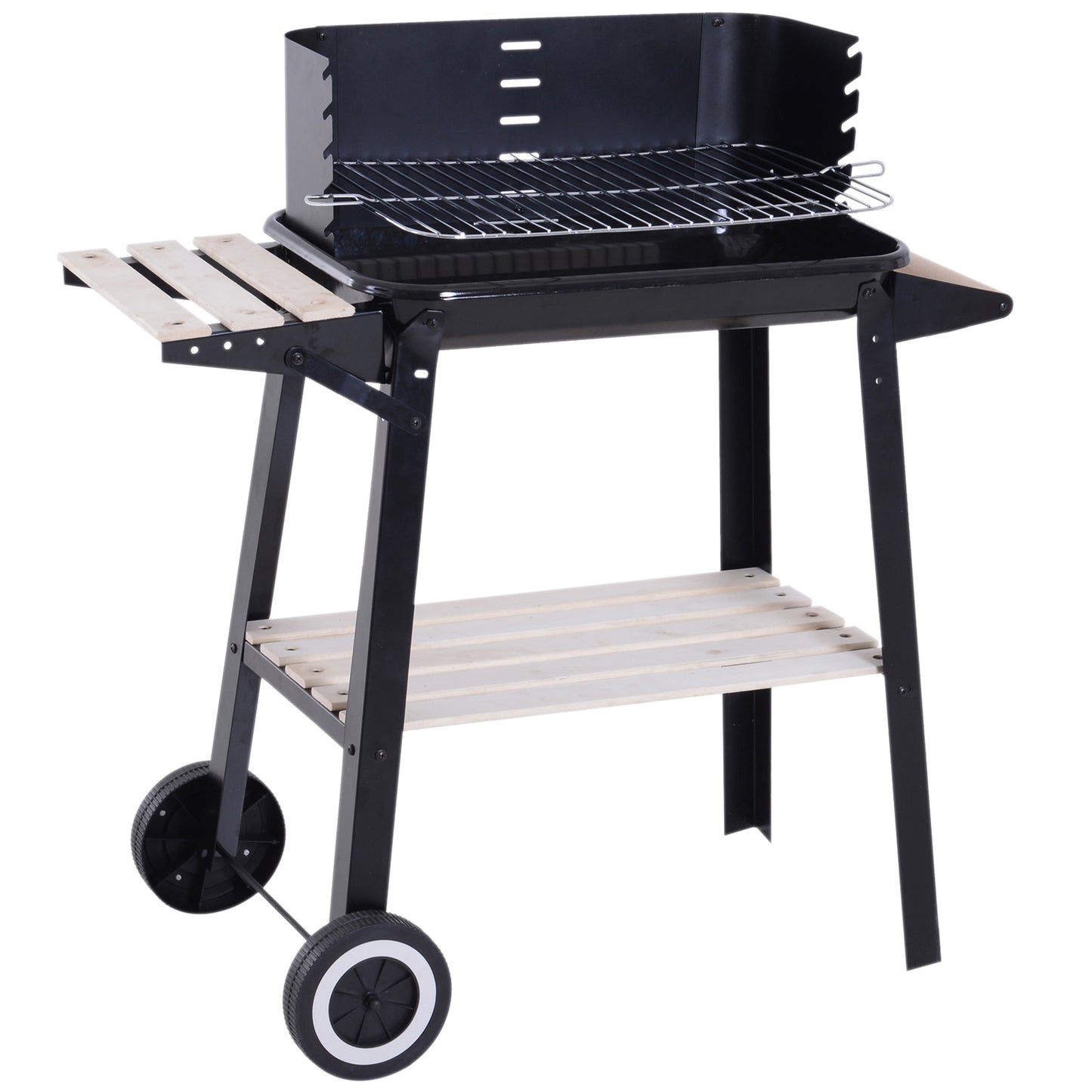 Outsunny Barbacoa Carbón Altura Parrillas Ajustable Estantes Ruedas 83x46x87 Cm_0