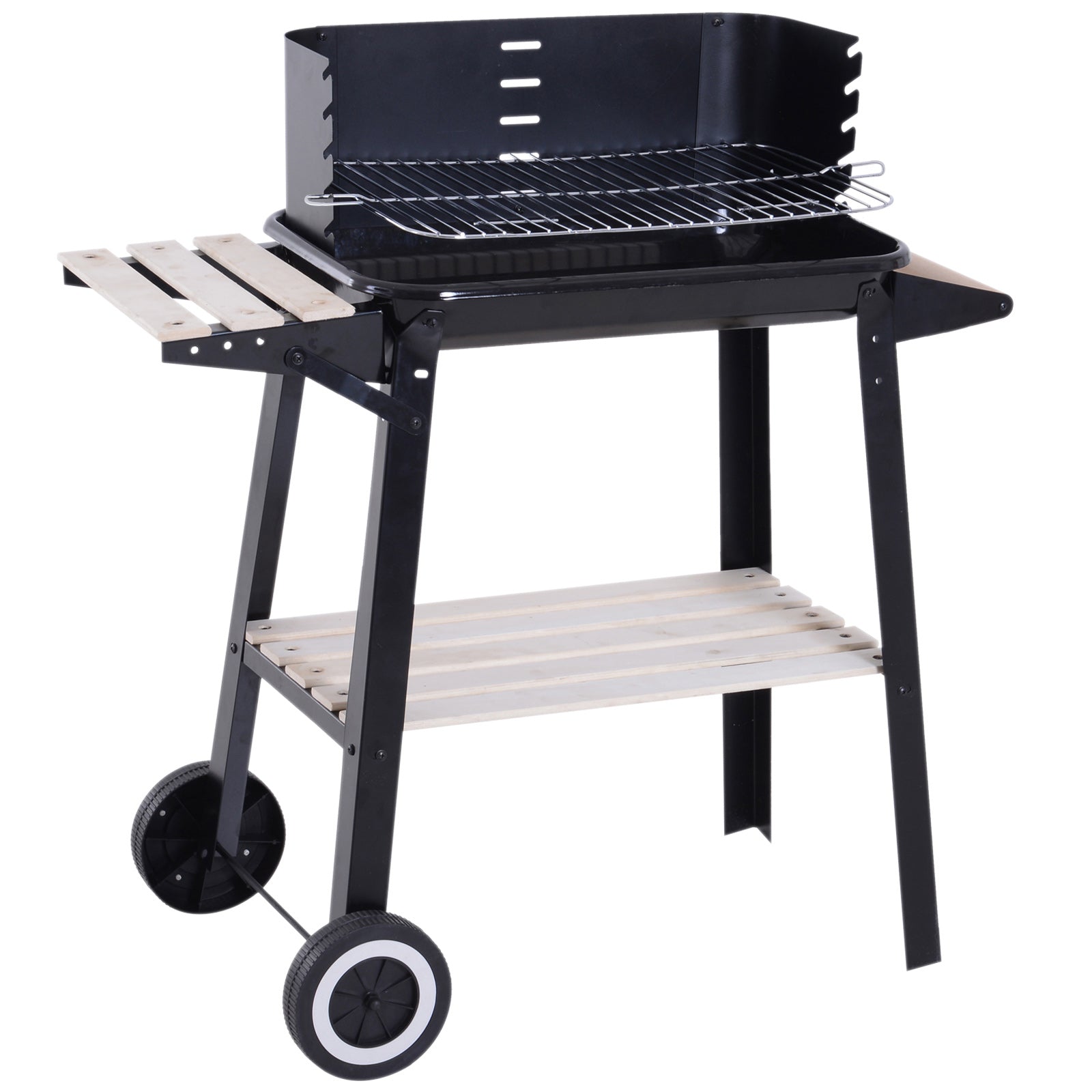 Outsunny Barbacoa Carbón Altura Parrillas Ajustable Estantes Ruedas 83x46x87 Cm_0