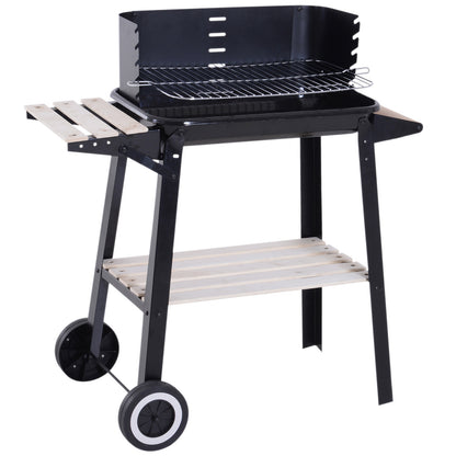 Outsunny Barbacoa Carbón Altura Parrillas Ajustable Estantes Ruedas 83x46x87 Cm_0