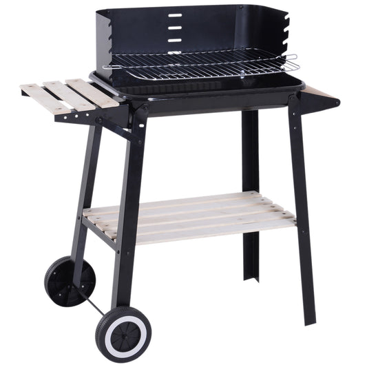 Outsunny Barbacoa Carbón Altura Parrillas Ajustable Estantes Ruedas 83x46x87 Cm_0