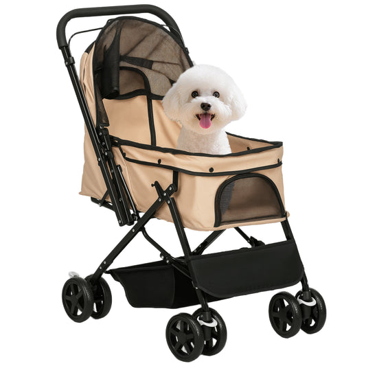 Pawhut Cochecito Para Mascotas Plegable Con Mango Reversible 76,5x52x95cm Marrón_0