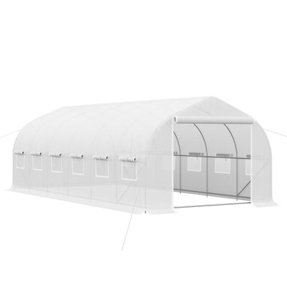 Homcom Invernadero Túnel 595x300x200 Cm 12 Ventanas Y Puerta Enrollable Blanco_0