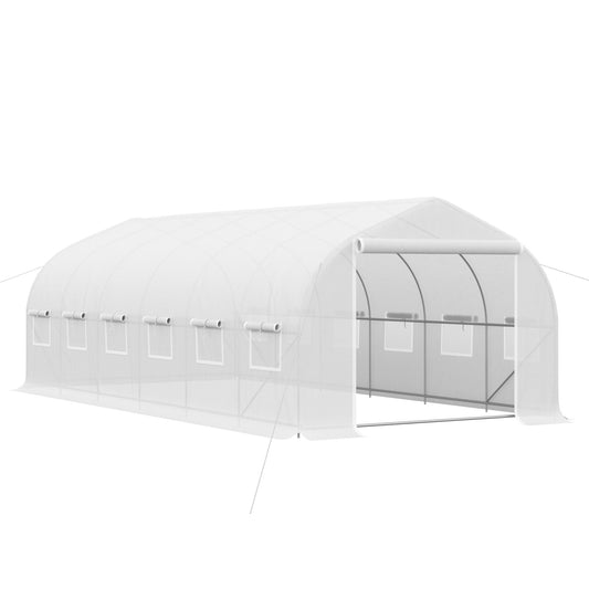 Homcom Invernadero Túnel 595x300x200 Cm 12 Ventanas Y Puerta Enrollable Blanco_0