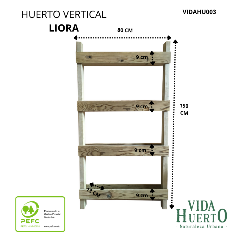 Huerto Urbano Liora Vertical de Madera Tratada VidaHuerto 80x13x150_2