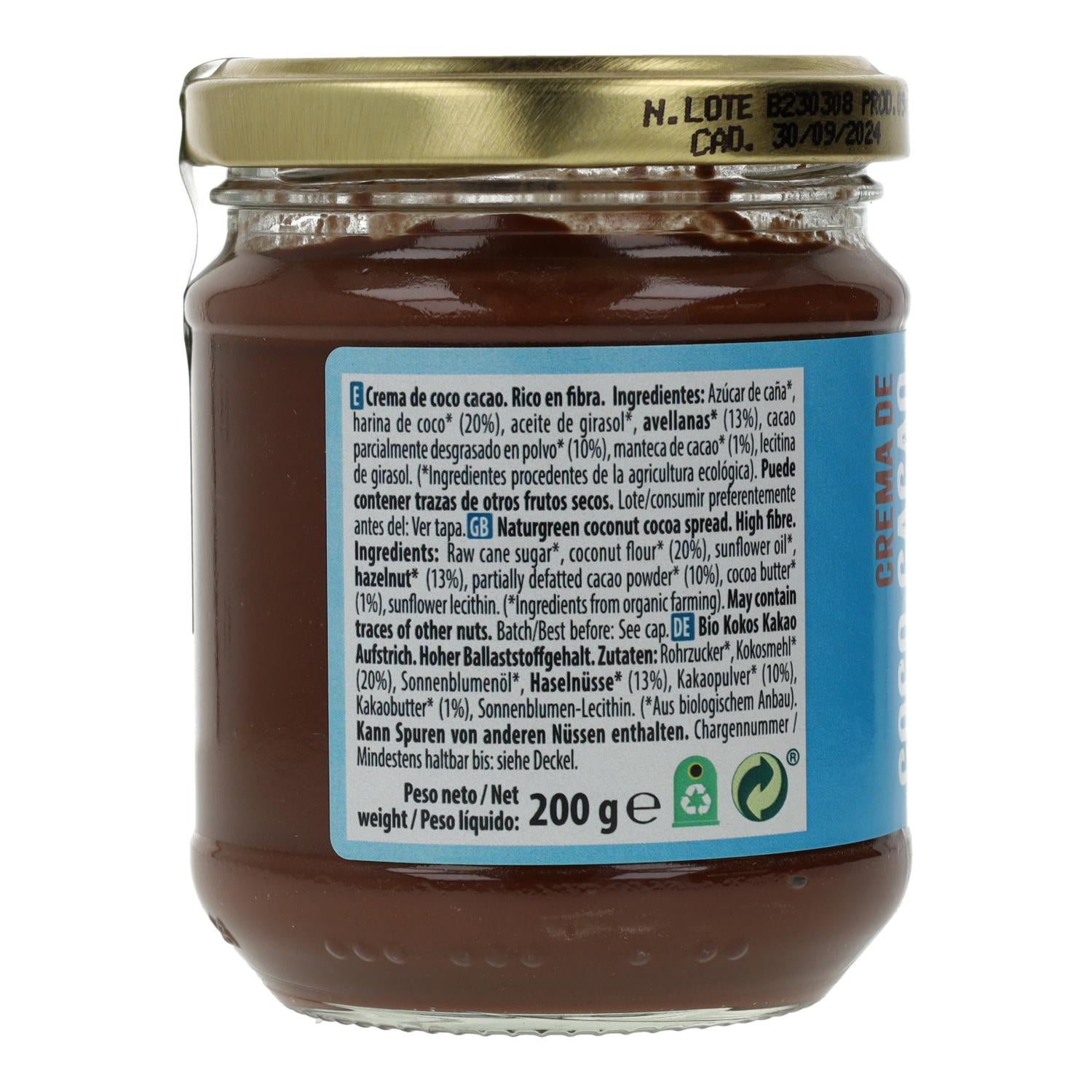 Crema Untable de Coco y Cacao Naturgreen 200 gr