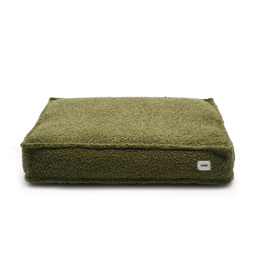 Cafide Cama De Material Reciclado Para Perro Con Tejido Estilo Borreguito Verde. Modelo Cuadra._0