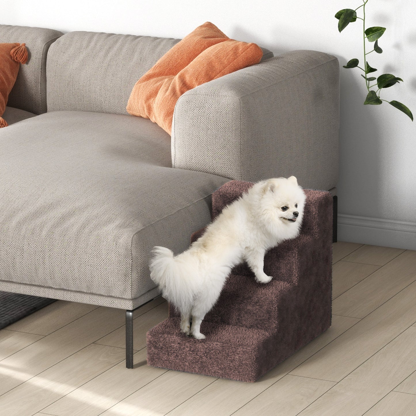 Pawhut Escalera Para Perros De 4 Peldaños Con Funda Extraíble 60x35x44 Cm Marrón_4