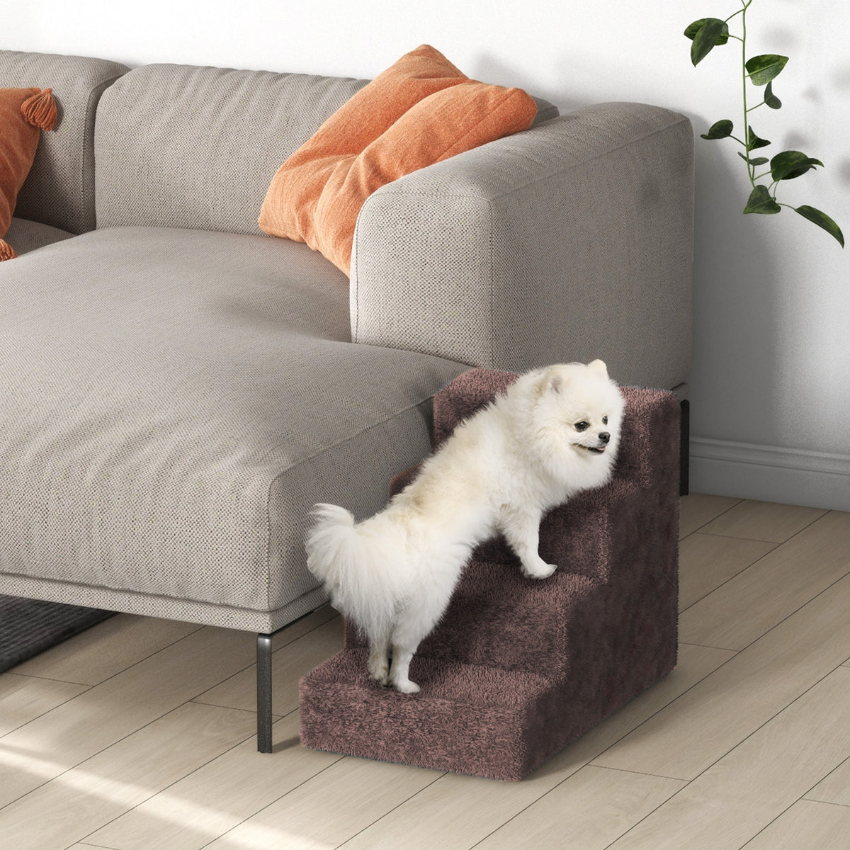 Pawhut Escalera Para Perros De 4 Peldaños Con Funda Extraíble 60x35x44 Cm Marrón_4