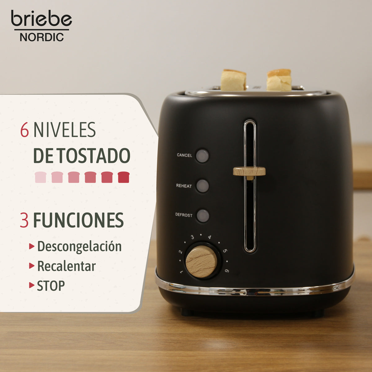 Briebe Nordic Set Tostadora Pan Ranura Ancha 2 Rebanadas + Hervidor Agua Eléctrico 1,7l Inalámbrico, Skt1167blk, Negro_2