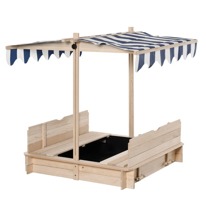 Outsunny Arenero Para Niños De Madera Con Toldo Ajustable 106x106x115 Cm_0