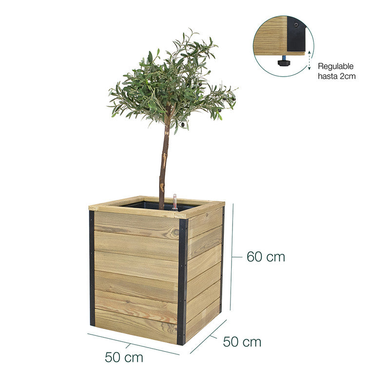 Jardinera Con Autorriego De Madera Nidum Interior Y Exterior Hortalia 50x50x60 Cm_5