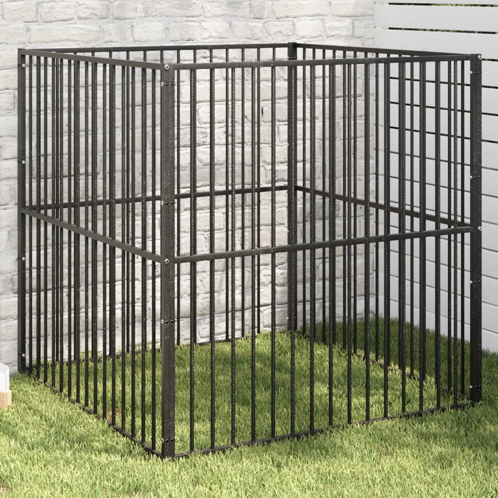 Corralito Para Perros Con 4 Paneles Acero Galvanizado Negro_1
