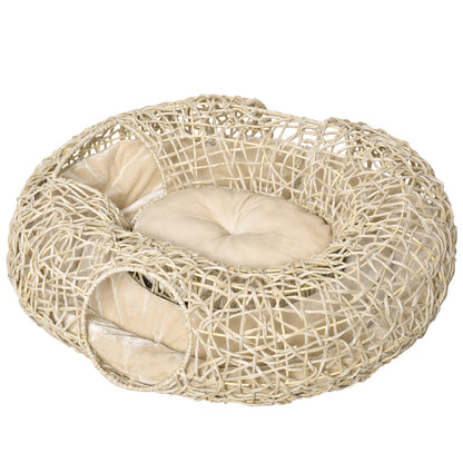 Pawhut Cama Para Gatos De Ratán 78x69x22cm Cesta Para Gatos Rolliza Cojín Suave_0