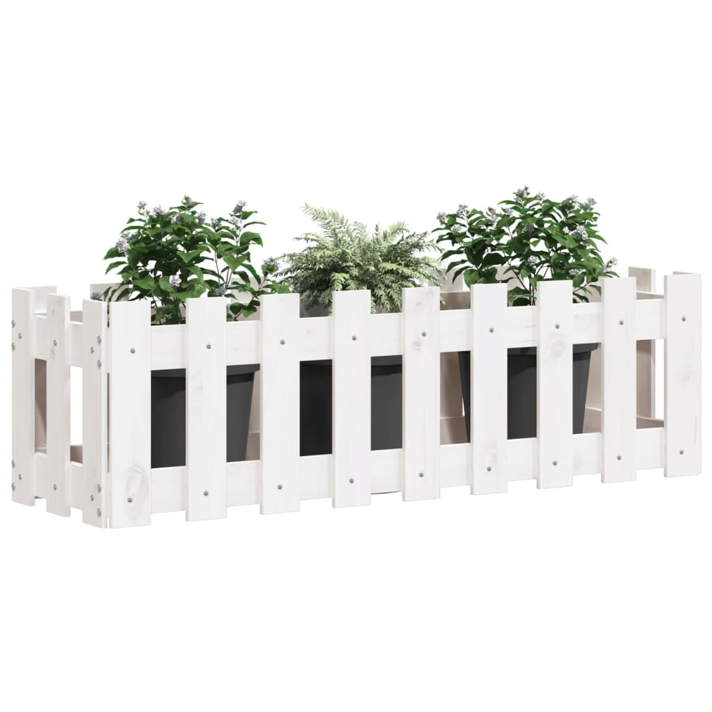 Arriate Elevado Jardín Con Valla Madera Pino Blanco 100x30x30cm_2