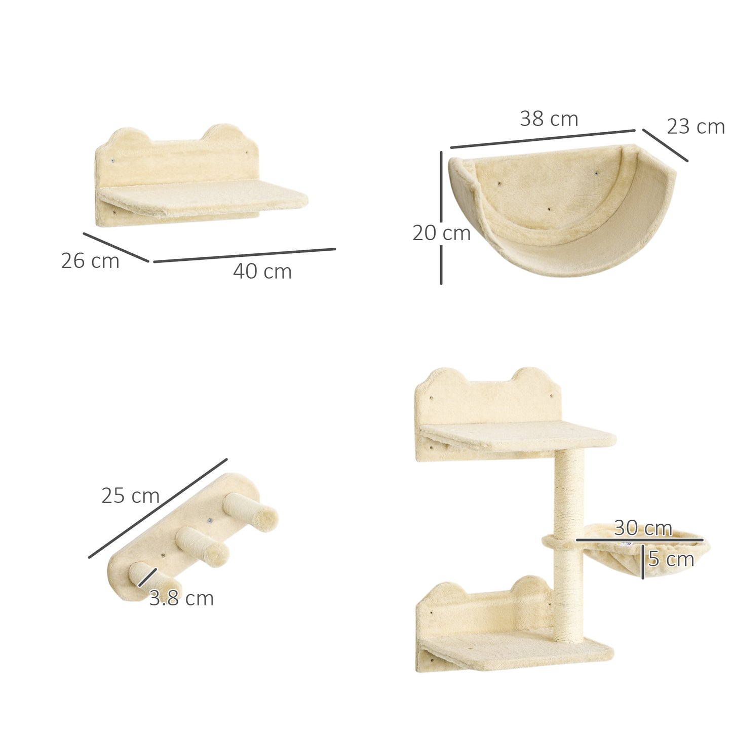 Pawhut Estante De Escalada Para Gatos De Pared Con Hamaca Nido Plataformas Beige_2