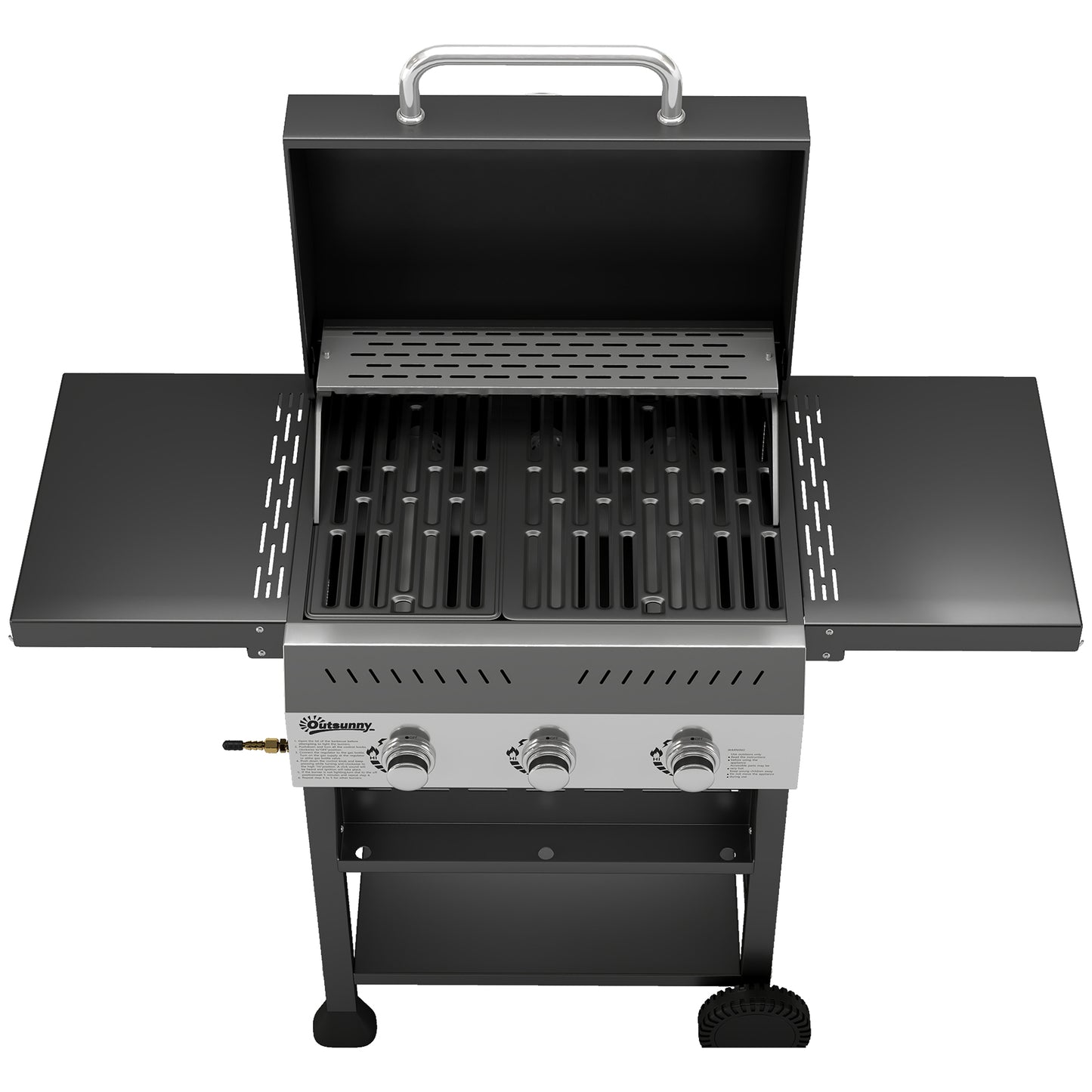 Outsunny Barbacoa De Gas Con 3 Quemadores 9 Kw Termómetro Mesas Laterales Negro_3