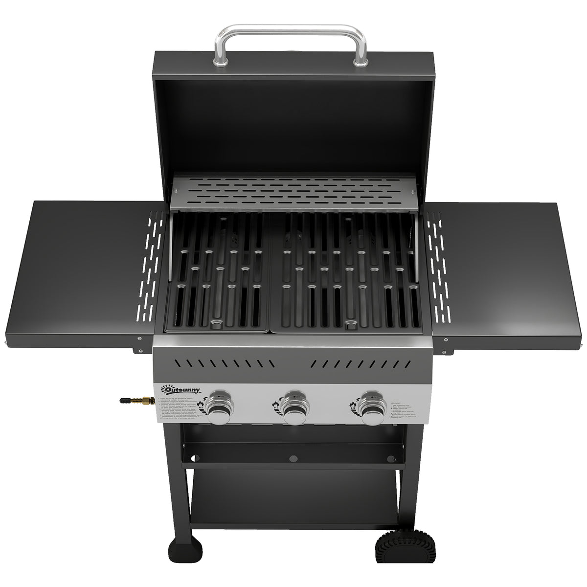 Outsunny Barbacoa De Gas Con 3 Quemadores 9 Kw Termómetro Mesas Laterales Negro_3