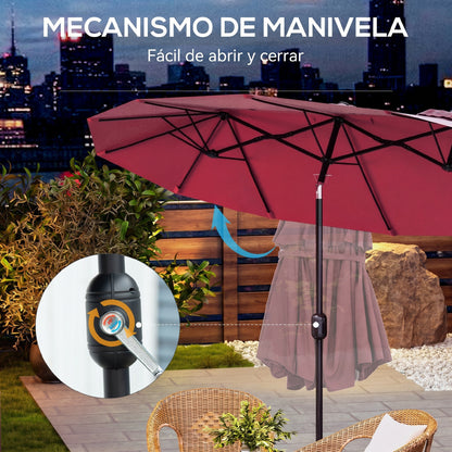 Outsunny Sombrilla Doble 295x152x222 Cm Con Inclinación De 45° Manivela Rojo_5