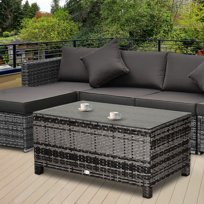 Outsunny Mesa De Jardín De Ratán Sintético Con Vidrio Templado 85x50x39cm Gris_1
