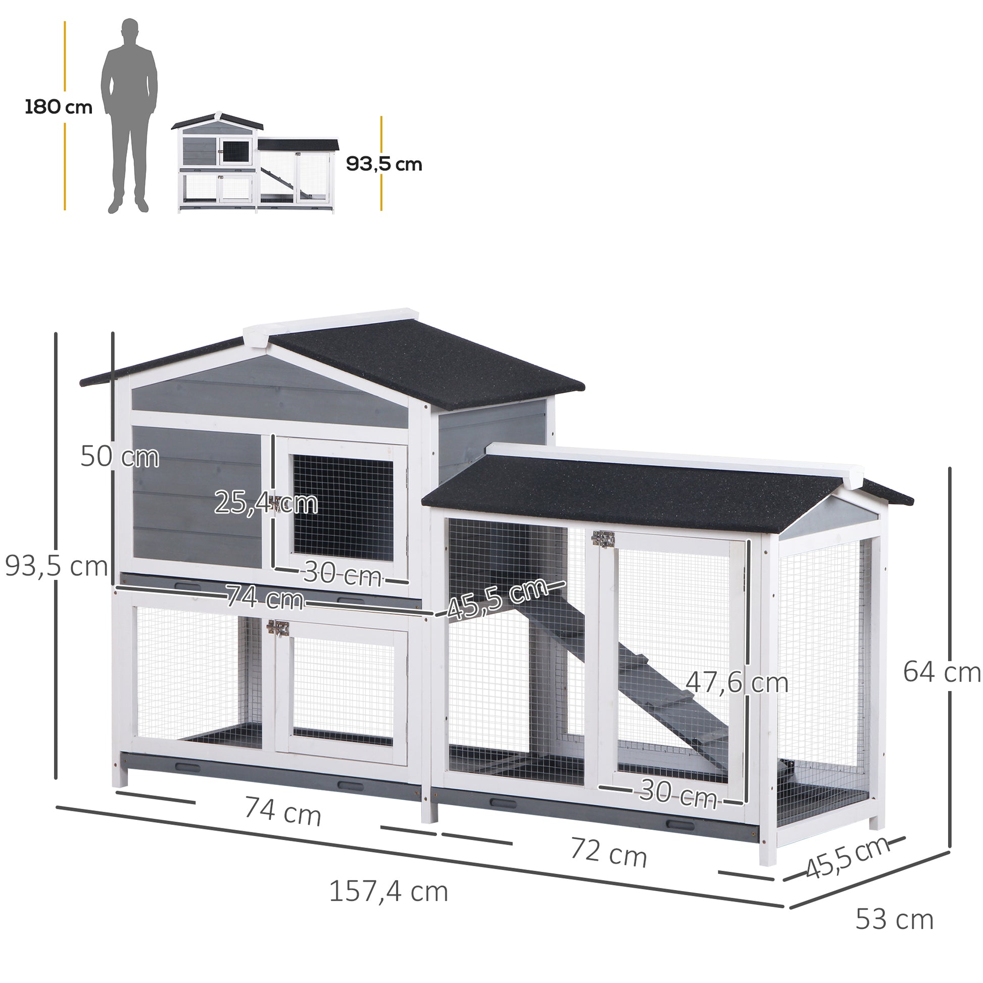 Pawhut Conejera De Madera Exterior Con Techo Asfáltico 157,4x53x93,5cm Gris_2