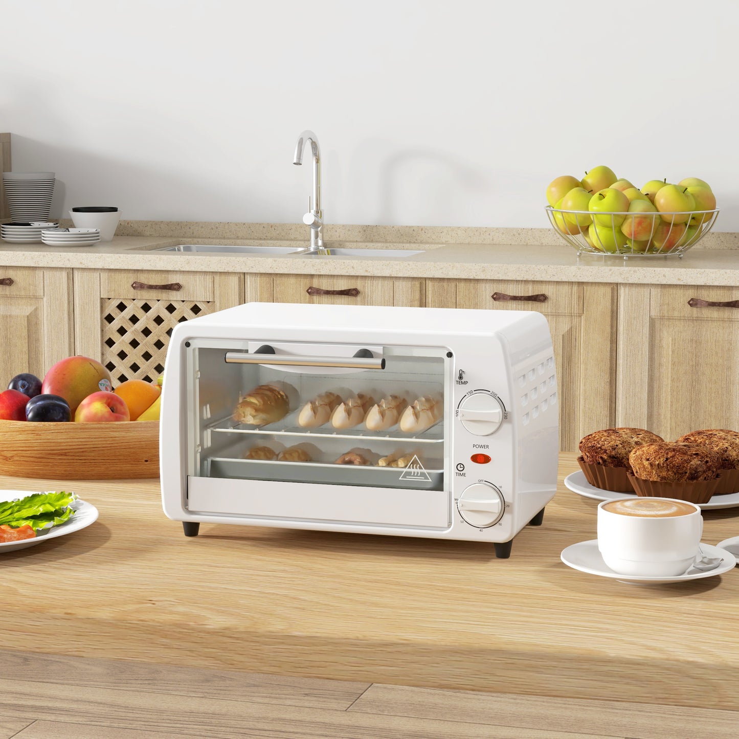 Homcom Horno Eléctrico Sobremesa 10 Litros 750w 36,5x26x22 Cm Blanco_1