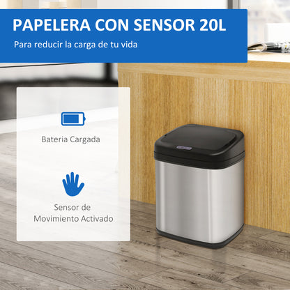 Balde De Lixo Homcom Prata Aço Inoxidável, Abs E Pp 33x25x42,5 Cm_5