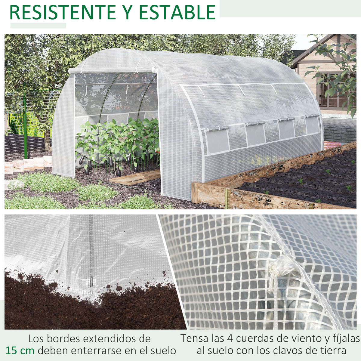 Outsunny Invernadero De Túnel Jardín 4x3x2m Con Puerta Y 8 Ventanas Enrollables_5