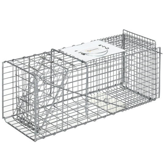 Outsunny Trampa Para Animales Vivos Plegable 66x24x30,5cm Con Puerta Y Asa Plata_0