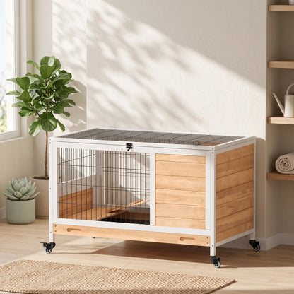 Pawhut Jaula Para Conejos De Madera 90x53x59cm Techo Abrible Rampa Bandeja_3