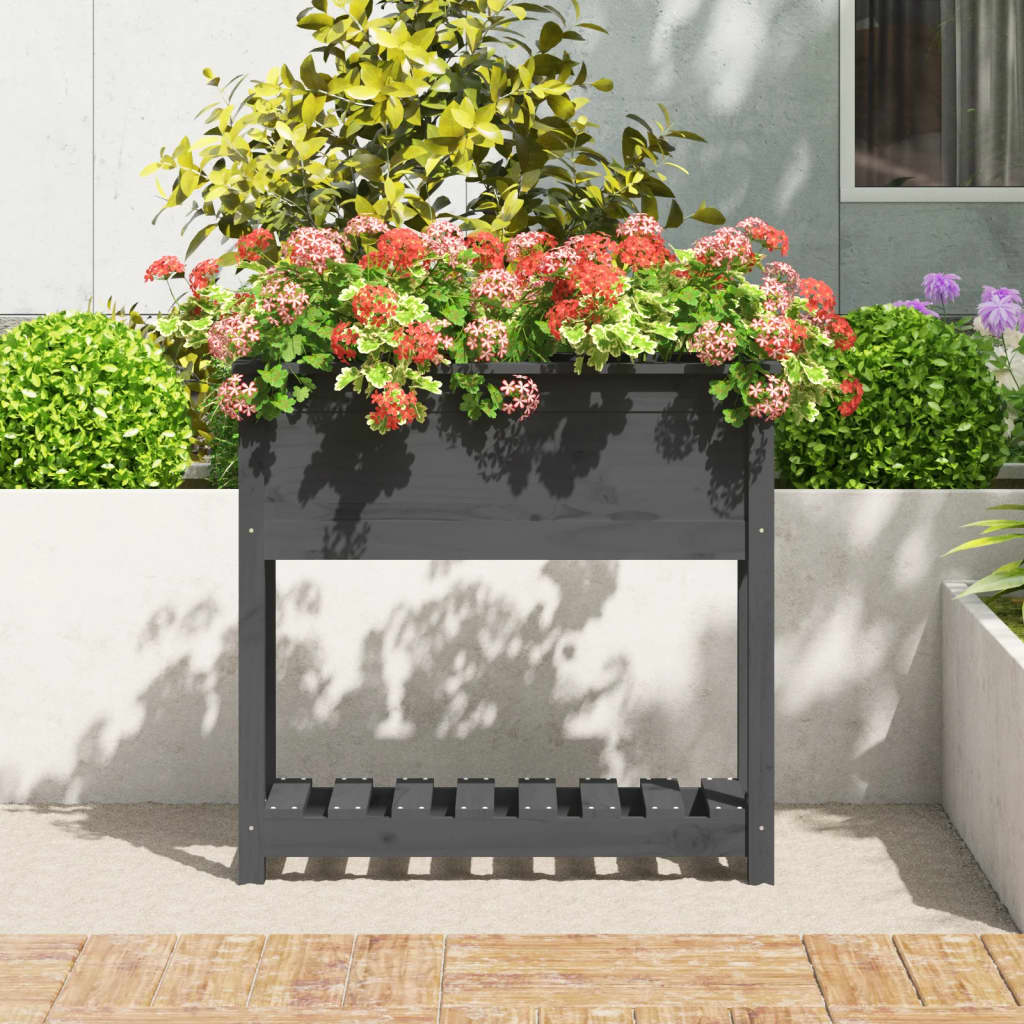 Jardinera Con Estante Madera Maciza Pino Gris 82,5x34,5x81 Cm_2