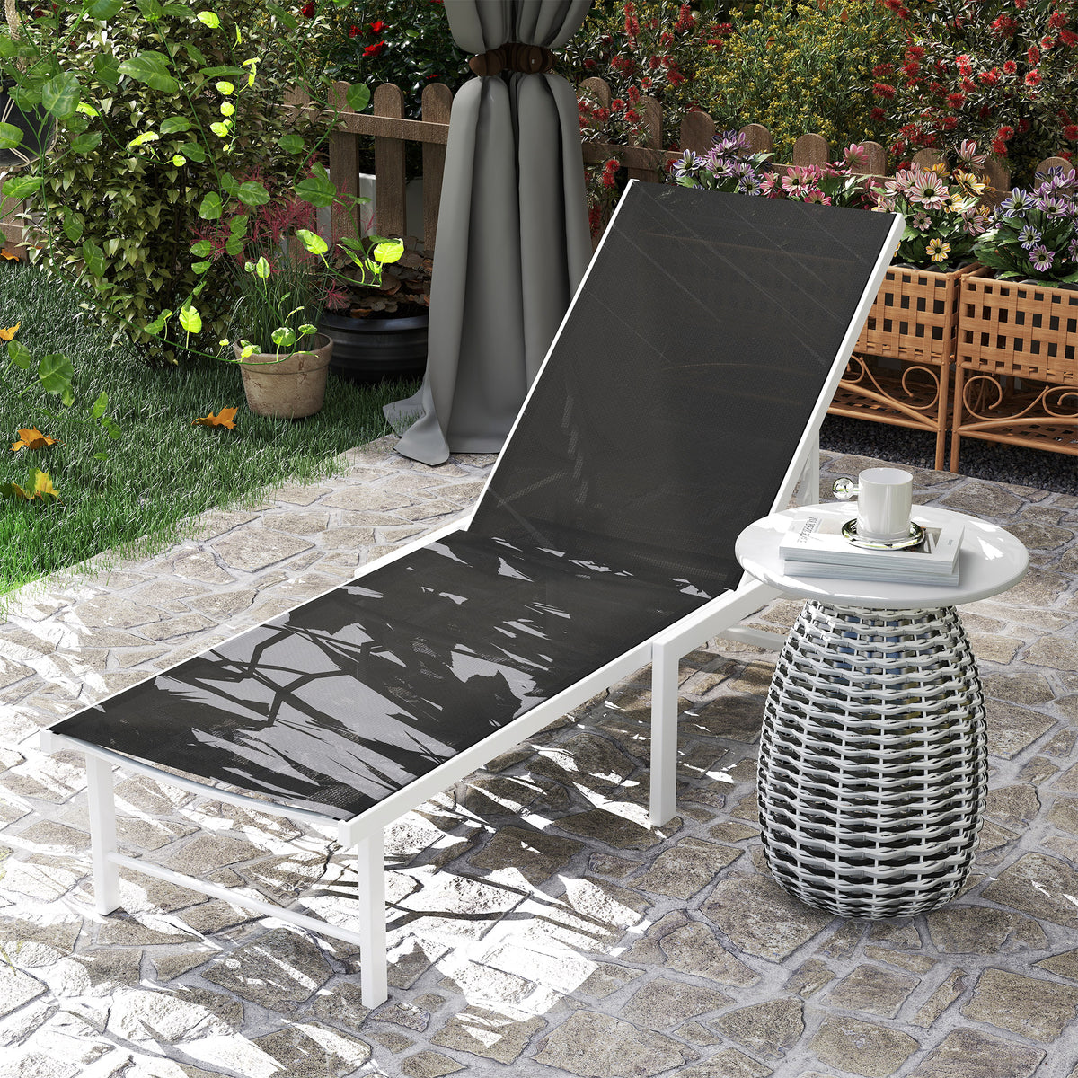 Outsunny Tumbona Jardín Exterior Con Ruedas Respaldo Ajustable 166x60x84 Cm Gris_4