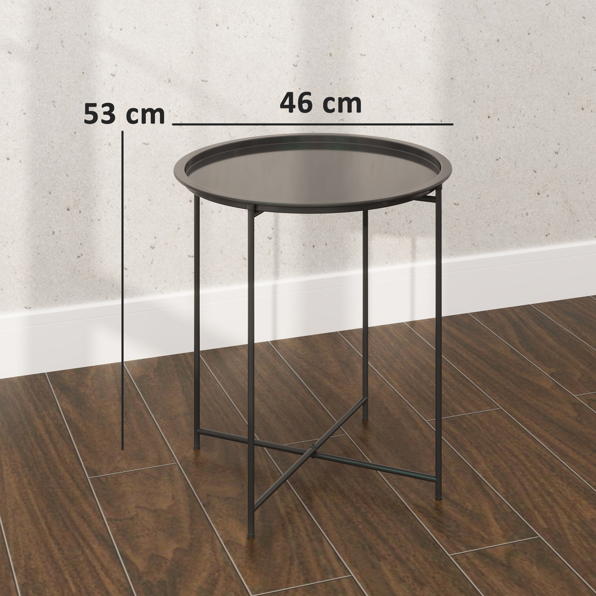 Outsunny Mesa Auxiliar Exterior Redonda Con Bandeja Extraíble Ø46x50 Cm Negro_2