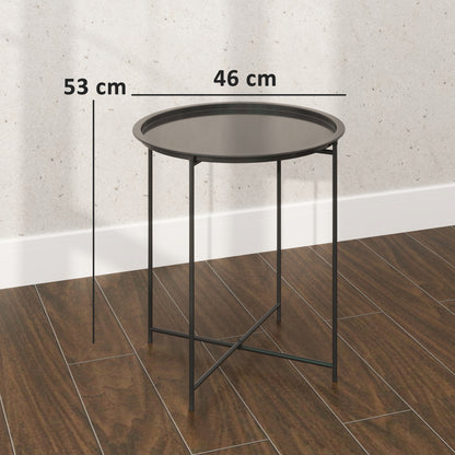 Outsunny Mesa Auxiliar Exterior Redonda Con Bandeja Extraíble Ø46x50 Cm Negro_2