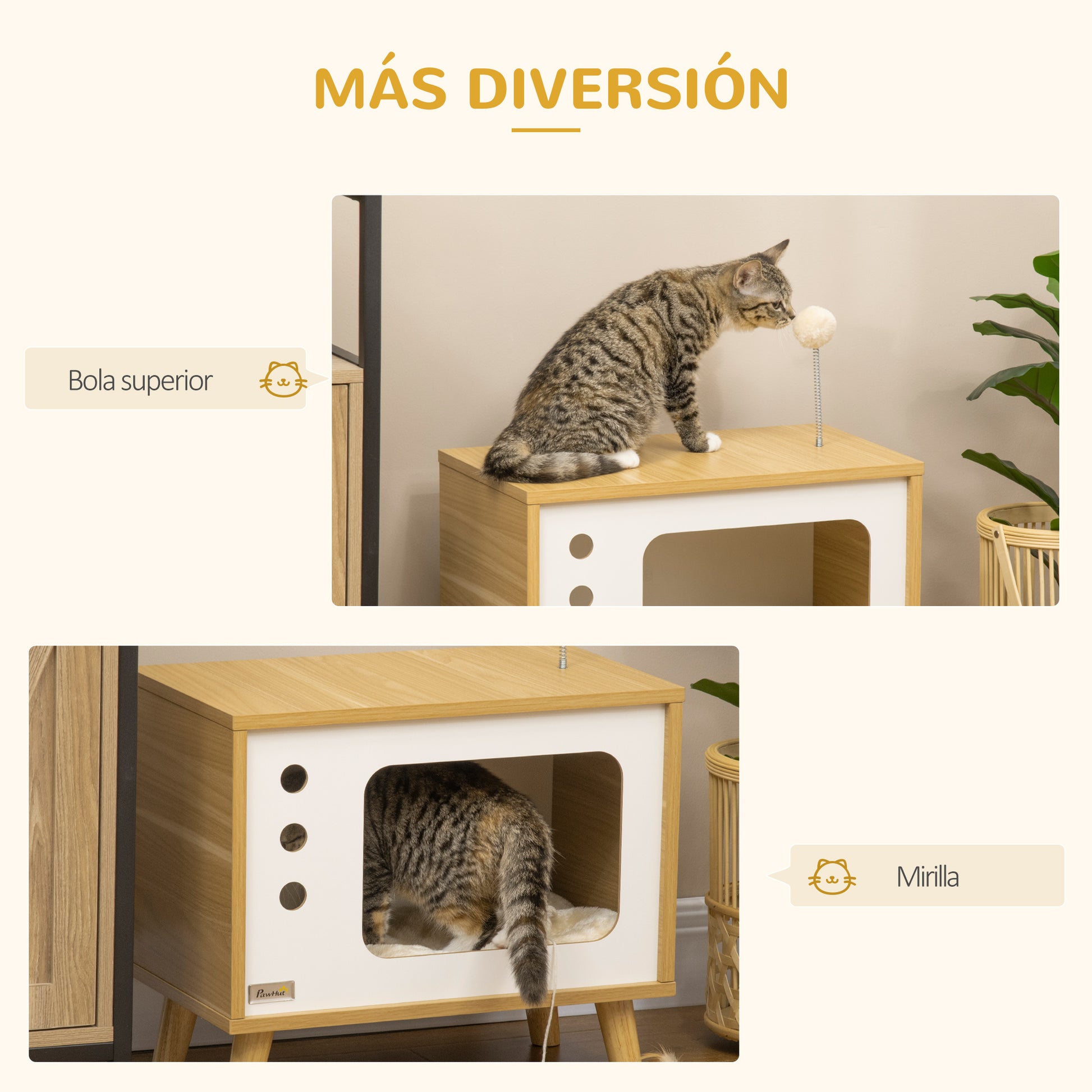 Pawhut Cama Cueva De Gatos Estilo Televisor Con Cojín 50x28x43 Cm_5