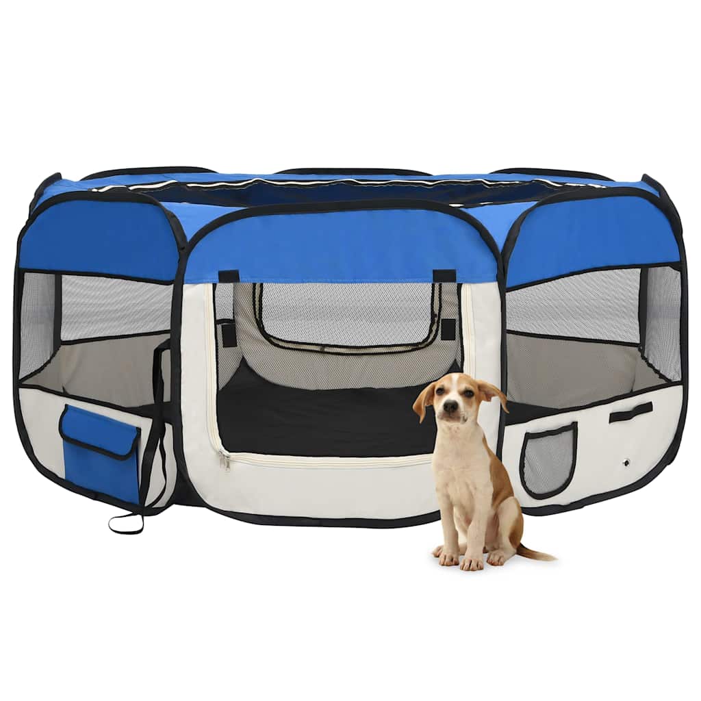 Parque De Perros Plegable Y Bolsa Transporte Azul 145x145x61cm_1