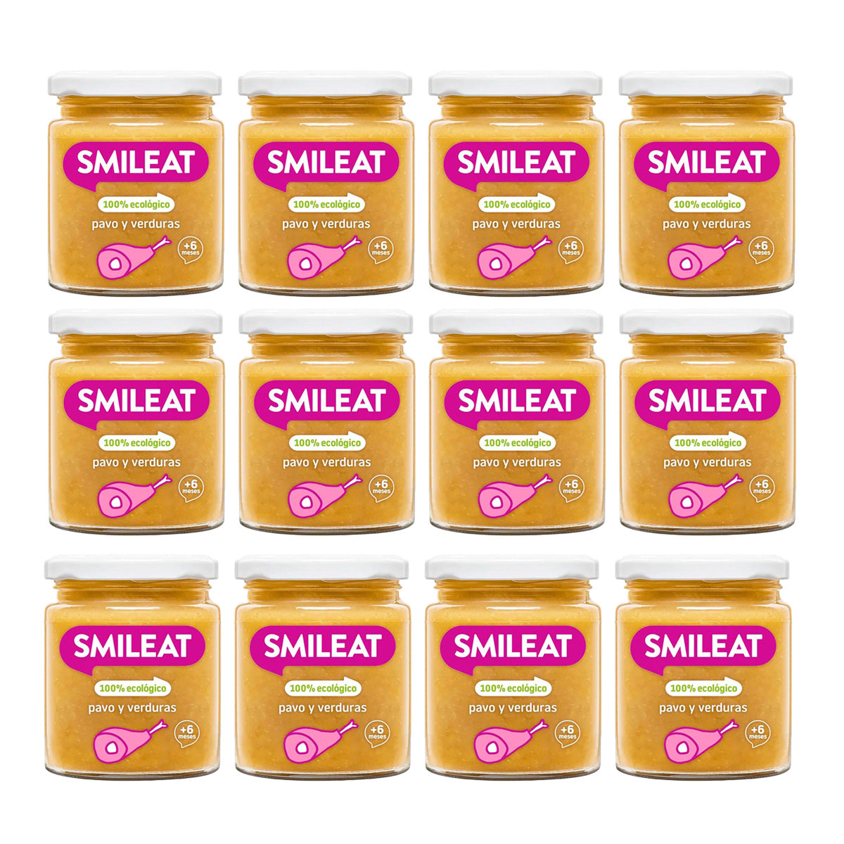 Pack 12x Tarrito BIO pavo y verduras +6 meses Smileat, 230g