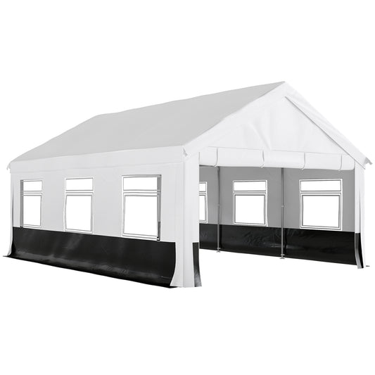 Outsunny Carpa Para Fiesta 4x6 M Con Paredes Extraíbles Puertas Ventanas Gris_0