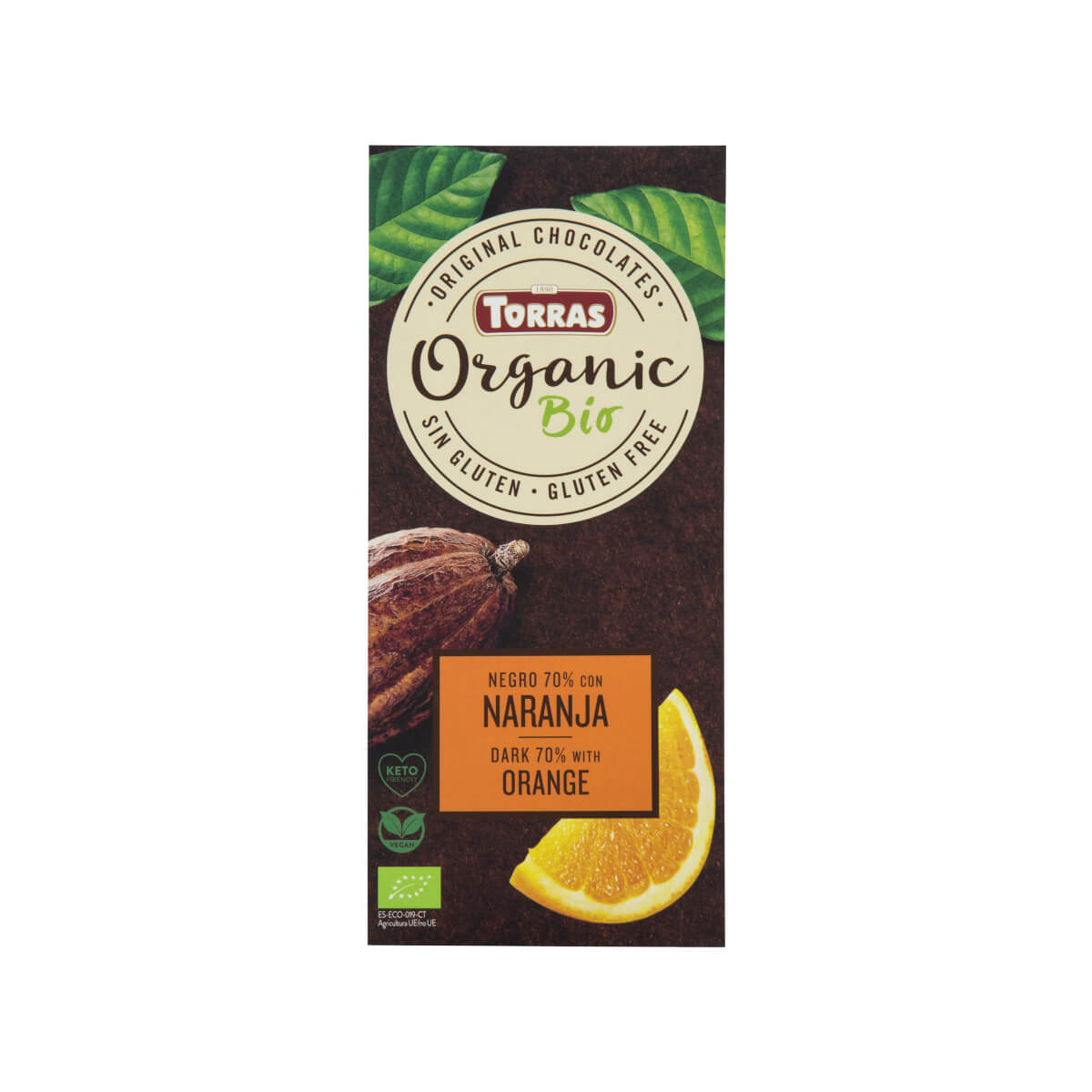 Chocolate Negro 70% Bio con Naranja Torras 100g