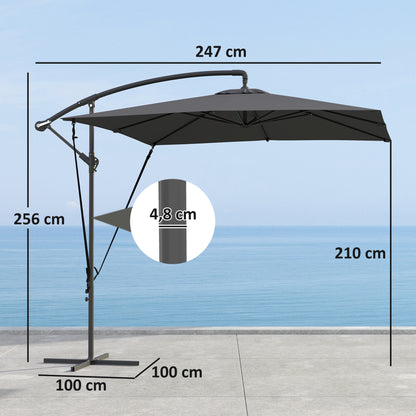 Outsunny Parasol Excéntrico 247x247 Cm Con Base Cruzada Manivela Gris Oscuro_2