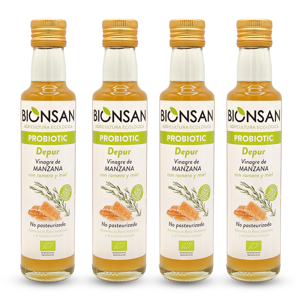 Pack 4 Vinagres Manzana Miel Y Romero Eco Bionsan_0