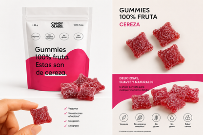 Gummies 100% Fruta Pack De 5 Cereza – Snack Saludable Vegano Sin Azúcares Añadidos_1